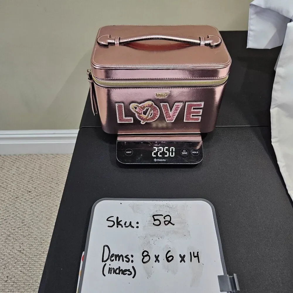 Victoria's Secret Love Runway Vanity Case Metallic Pink Sequin Makeup Cosmetic